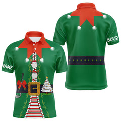 Maxcorners Green and Red Funny Elf Christmas Golf Polo shirts For Men Custom mens Christmas golf tops LM0611