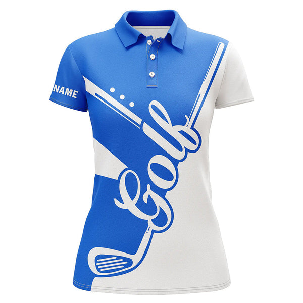 Maxcorners Blue and white golf clubs Womens Golf Polo Shirts custom golf tops for women, lady golf apparel