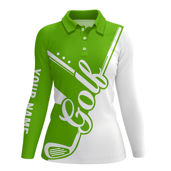 Maxcorners Green and white golf clubs Womens Golf Polo Shirts custom golf tops for women, lady golf apparel