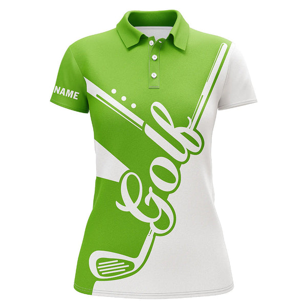 Maxcorners Green and white golf clubs Womens Golf Polo Shirts custom golf tops for women, lady golf apparel