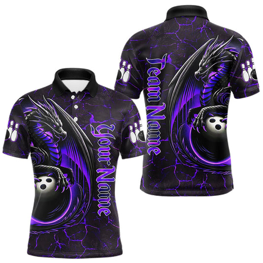 Maxcorners Black And Purple Custom Dragon Bowling Shirts For Men, Dragon Bowling Team Shirts