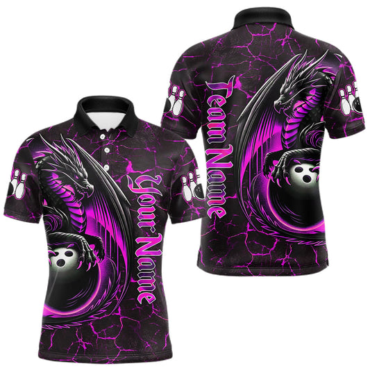 Maxcorners Black And Pink Custom Dragon Bowling Shirts For Men, Dragon Bowling Team Shirts