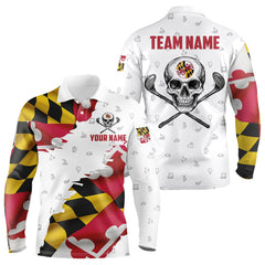 Maxcorners Maryland Flag Golf Clubs Skull Golf Camo Men golf polo shirts Custom Patriotic Golf Team Jerseys