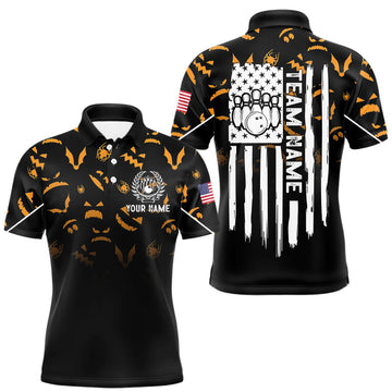 Maxcorners Custom American flag patriotic funny halloween pattern Bowling shirt for men bowling team jersey MT0708