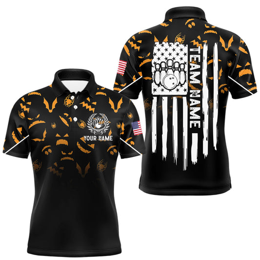 Maxcorners Custom American flag patriotic funny halloween pattern Bowling shirt for men bowling team jersey MT0708