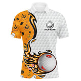 Maxcorners Funny Halloween pattern orange golf ball golf polo shirts custom halloween golf shirts, golf gifts