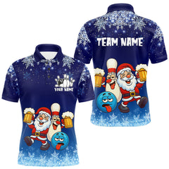 Maxcorners Funny Santa Drink Beer Blue snowflake Bowling Shirts For Men Custom Christmas Bowling Team Jerseys LM1411