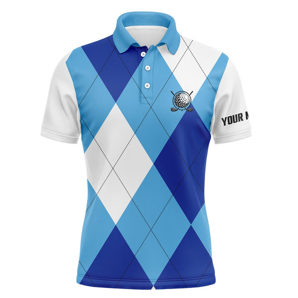 Maxcorners Golf Blue And White Golf Pattern Customized Name 3D Polo Shirt Unisex