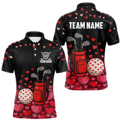 Maxcorners Funny Black and Red Heart Pattern Valentine Golf Shirts For Men Custom Valentine Golf Gifts For him