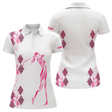 Maxcorners Pink Leopard argyle pattern white Men golf polo shirts custom golf wear for men, unique golf gifts