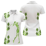 Maxcorners Green Leopard argyle pattern matching golf shirt for couples custom his and hers matching golf outfits