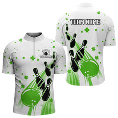 Maxcorners Green And White Shamrock Lucky Bowling Shirts For Men Custom St Patrick Day Team Bowling Jerseys