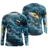 MaxCorners Tuna Saltwater Fishing Custom Blue Sea Wave Fishing Tournament Customized Name 3D Long Sleeve Shirt