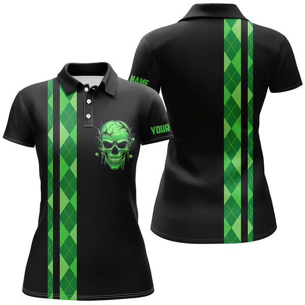 Maxcorners Personalized Green Argyle Plaid Skull Women Golf Polo Shirts