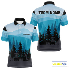 Maxcorners Blue pattern forest Mens Disc golf polo shirts Custom team disc golf jerseys for men MT0510