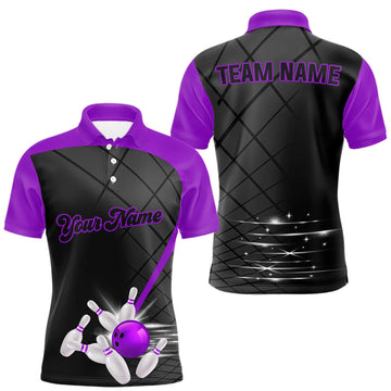 Maxcorners Black and Purple bowling league jersey custom Mens Bowling Polo, 1/4 zip Shirt, gifts for men bowler