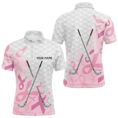 Maxcorners Breast cancer Mens golf polo shirts custom Pink ribbon pattern golf clubs team golf tops for men LM1008