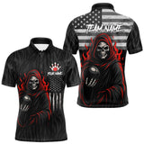Maxcorners Black & White Camo American Flag Red Flame Skull Reaper Mens Bowling Shirt Custom Team Bowling Jersey LM1610