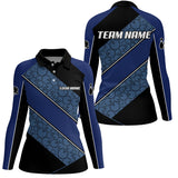 Maxcorners Black and Blue Camo Custom Bowling Polo, Quarter Zip Shirt For Women Personalized Bowling Team Jerseys