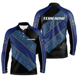 Maxcorners Black and Blue Camo Custom Bowling Polo, Quarter Zip Shirt For Men Personalized Bowling Team Jerseys