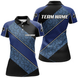 Maxcorners Black and Blue Camo Custom Bowling Polo, Quarter Zip Shirt For Women Personalized Bowling Team Jerseys