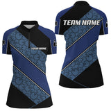 Maxcorners Black and Blue Camo Custom Bowling Polo, Quarter Zip Shirt For Women Personalized Bowling Team Jerseys