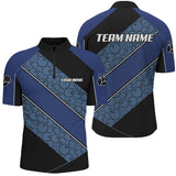 Maxcorners Black and Blue Camo Custom Bowling Polo, Quarter Zip Shirt For Men Personalized Bowling Team Jerseys