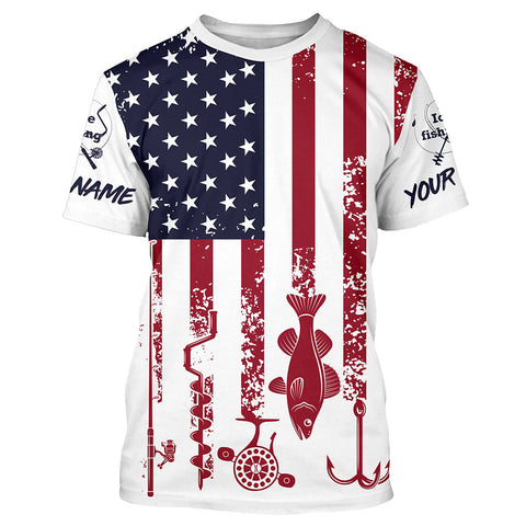 Maxcorners American Flag Walleye Ice Fishing Shirts Custom Patriotic Fishing Jersey For Fisherman MT2108