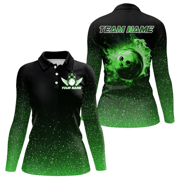 Maxcorners Black And Green Glitter Lucky Custom Bowling Team Shirt For Men, St Patrick Day Uniform Bowler Outfits