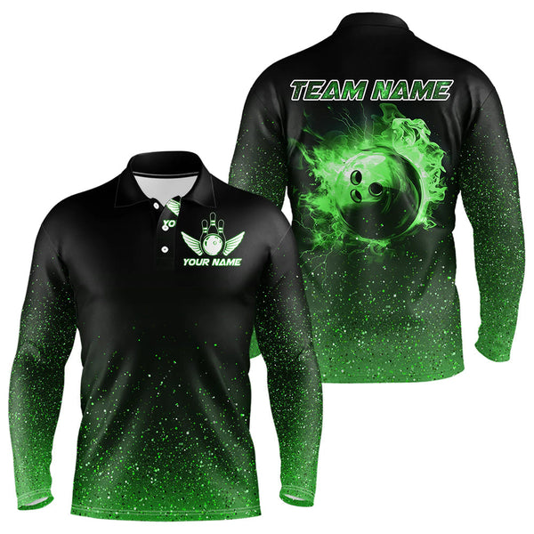 Maxcorners Black And Green Glitter Lucky Custom Bowling Team Shirt For Men, St Patrick Day Uniform Bowler Outfits