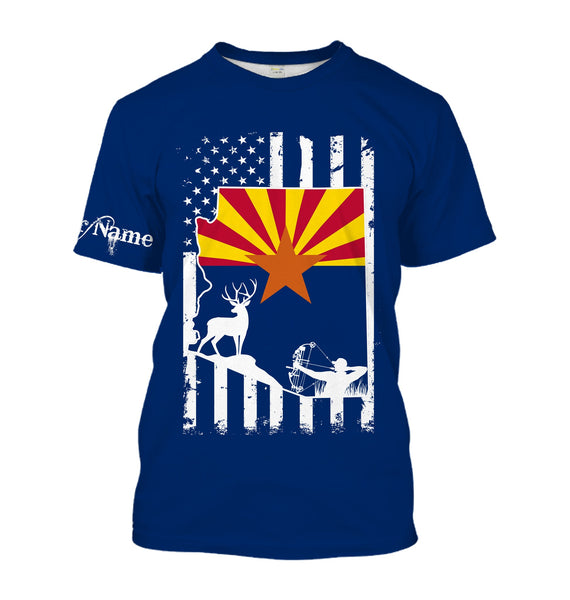 Maxcorners Arizona big game Hunting Bow hunter blue Arizona patriotic Customize Name 3D All Over Printed hunting Shirts LM2608