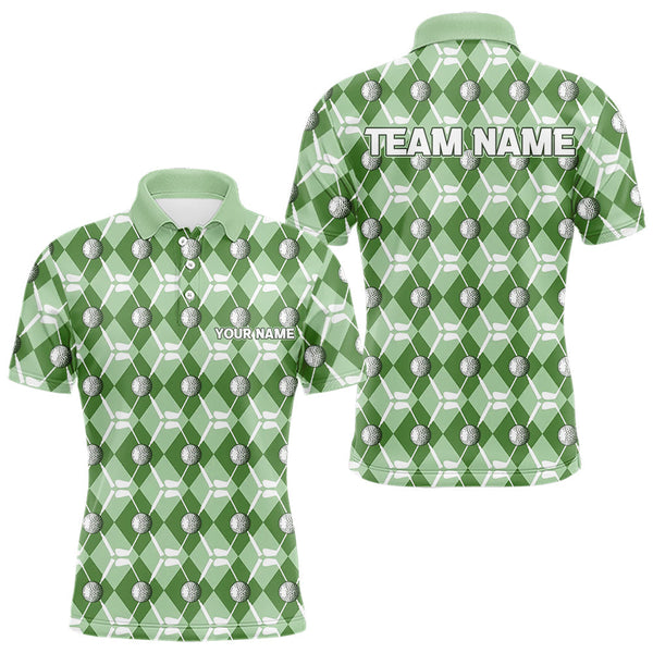 Maxcorners Mens golf polo shirts custom green argyle plaid pattern golf attire for men, golfer gifts MT2108