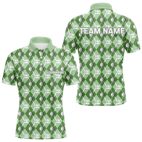 Maxcorners Mens golf polo shirts custom green argyle plaid pattern golf attire for men, golfer gifts MT2108