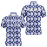 Maxcorners Mens golf polo shirts custom blue argyle plaid pattern golf attire for men, golfer gifts MT2108