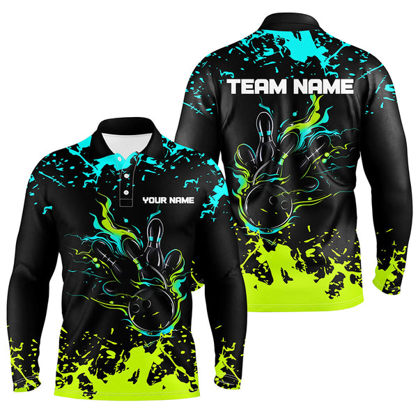 Maxcorners Cyan Blue And Green Pattern Bowling Jersey Customized Name, Team Name 3D Shirt