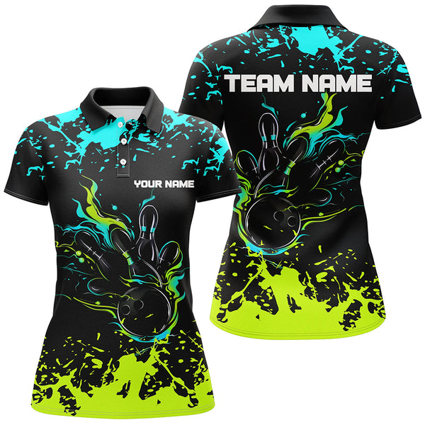 Maxcorners Cyan Blue And Green Pattern Bowling Jersey Customized Name, Team Name 3D Shirt