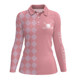 Maxcorners Pink argyle pattern Womens Golf Polo Shirts custom golf tops for women, cool golf gifts