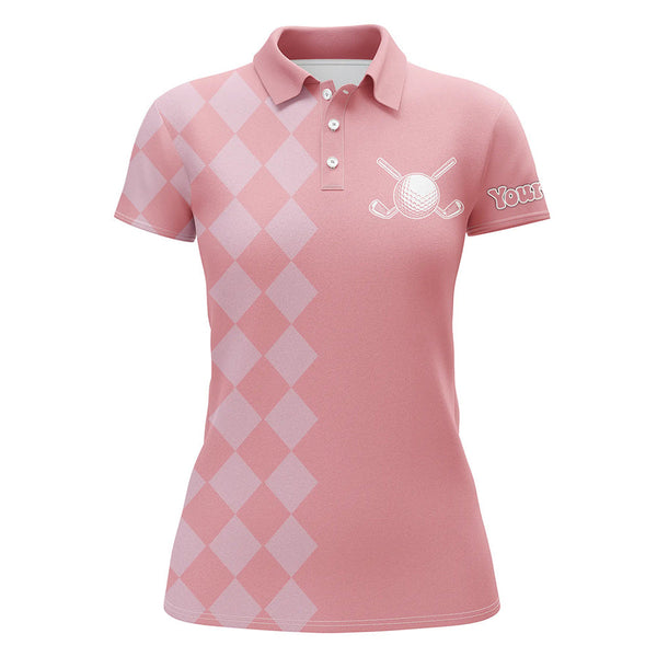 Maxcorners Pink argyle pattern Womens Golf Polo Shirts custom golf tops for women, cool golf gifts