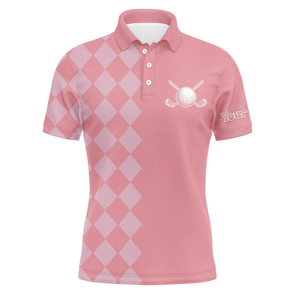 Maxcorners Pink argyle pattern Mens Golf Polo Shirts custom golf tops for men, cool golf gifts