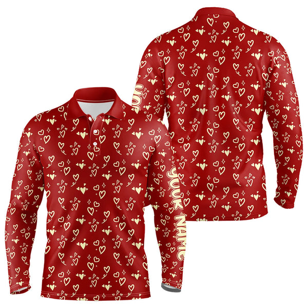 Maxcorners Gold Heart Red Pattern Mens And Women Golf Polo Shirts Custom Valentines Golf Gift For Him