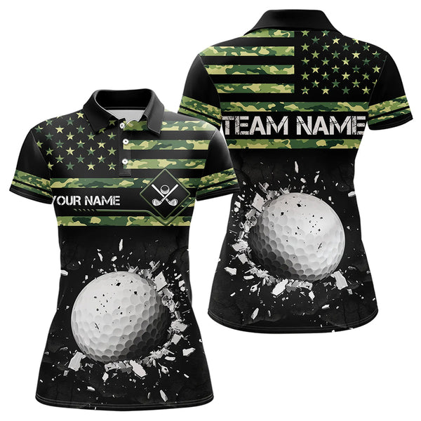 Maxcorners Green Camo American flag black Mens golf polo shirts custom patriotic team golf apparel for mens