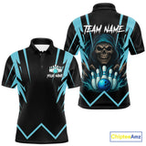 Maxcorners Black and Blue Reaper Skull lightning Bowling Shirts for Men Custom Skull Team Bowling league jersey TU1410