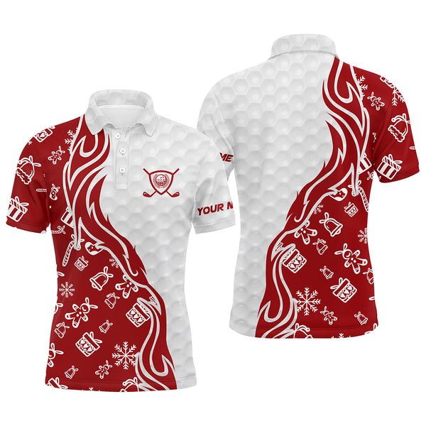 Maxcorners Golf Red And White Christmas Pattern Customized Name 3D Shirt