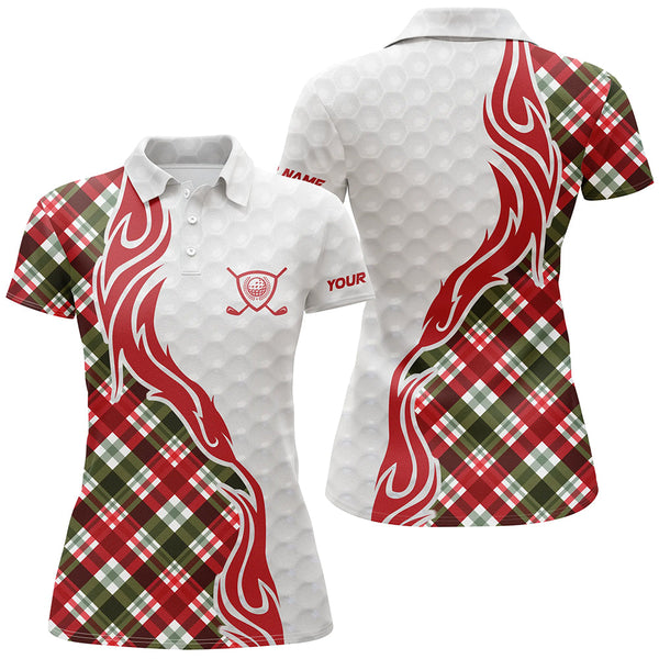 Maxcorners Golf Christmas Plaid Pattern Customized Name 3D Shirt