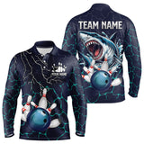 Maxcorners Blue Shark Camo Lightning Thunder Bowling Shirts For Men And Women Custom Bowling Team Shirts, Gift For Bowler