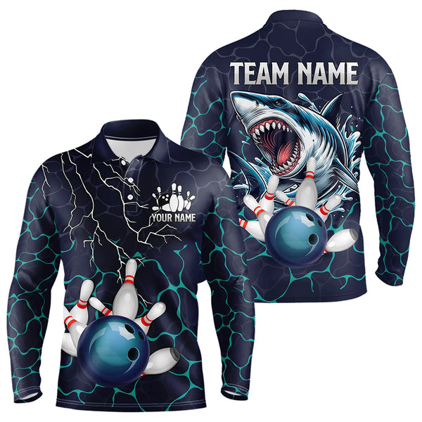 Maxcorners Blue Shark Camo Lightning Thunder Bowling Shirts For Men And Women Custom Bowling Team Shirts, Gift For Bowler