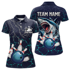 Maxcorners Blue Shark Camo Lightning Thunder Bowling Shirts For Men And Women Custom Bowling Team Shirts, Gift For Bowler
