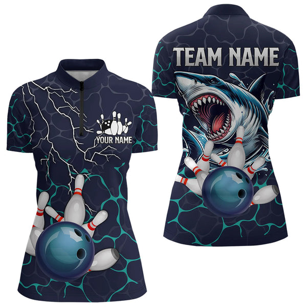 Maxcorners Blue Shark Camo Lightning Thunder Bowling Shirts For Men And Women Custom Bowling Team Shirts, Gift For Bowler