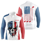 Maxcorners Red, White And Blue American Flag Skull Mens And Women Golf Polo Shirts Custom Patriotic Golf Attire For Mens