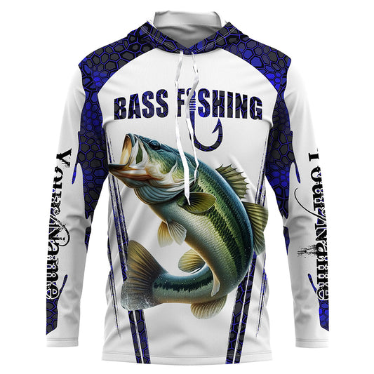 Maxcorners Bass fishing blue camo Custom Funny UV Protection long sleeve fishing shirts LM0201